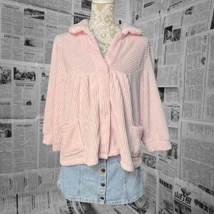 Collections Etc Pastel Pink Velour Lounge Jacket Oversized Cozy Soft Girly M